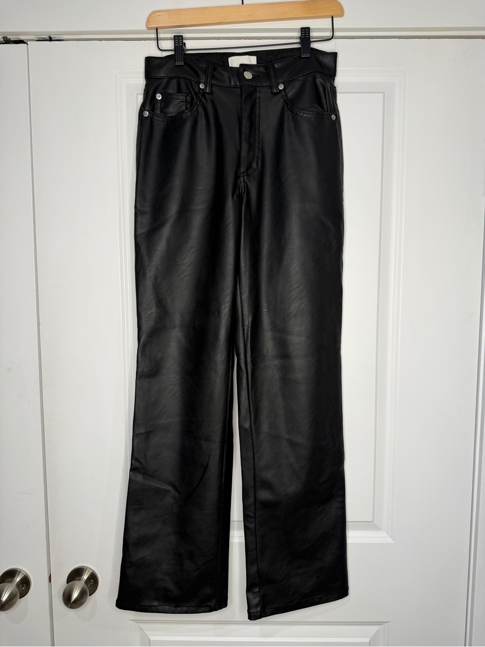 Black Faux Leather Wide-Leg Women's Jeans